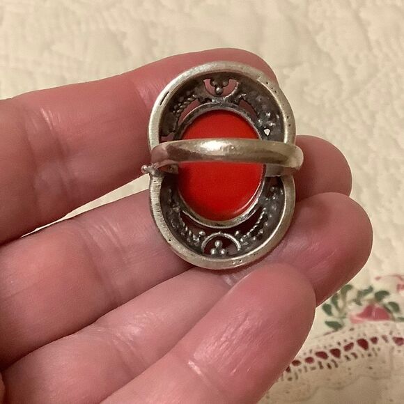 STERLING SILVER 925 RED CORAL WOMAN RING SIZE US 8​ - Picture 3 of 8